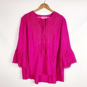 Kim Rogers Curvy Fuchsia Pink Peasant Top 2X